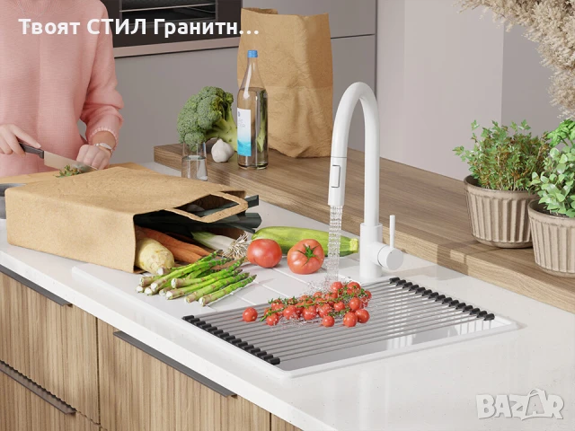 Бяла кухненска гранитна мивка Копенхаген 780х500 Top 45