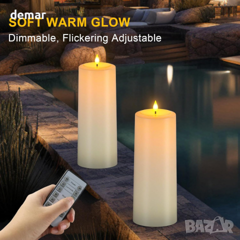 PChero соларни акумулаторни свещи с дистанционно управление, 2 бр. LED - 25,4 см, снимка 5 - Декорация за дома - 44658350