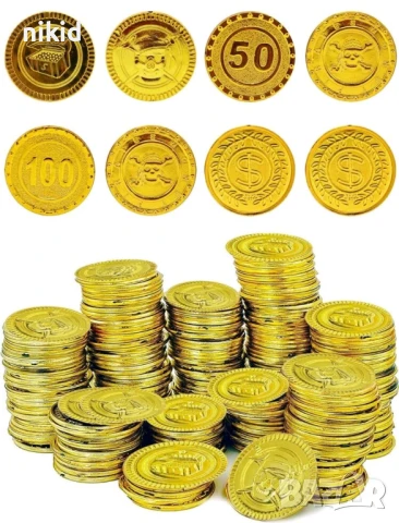 20 бр фалшиви изкуствени златни монети Bitcoin Биткойн пирати пластмасови пиратско парти , снимка 5 - Други - 24481626