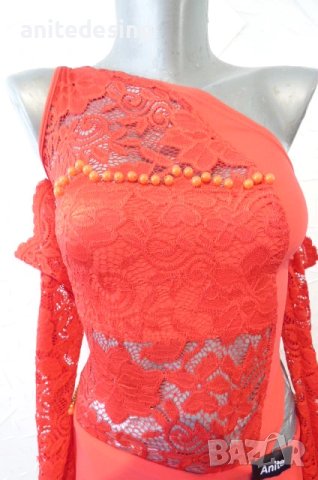 Червена детска рокля за спортни танци с дантела, снимка 3 - Детски рокли и поли - 51296133