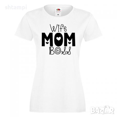 Дамска тениска Wife Mom Boss 2,Празник на Майката,Подарък,Изненада,Рожден Ден, снимка 2 - Тениски - 36297631