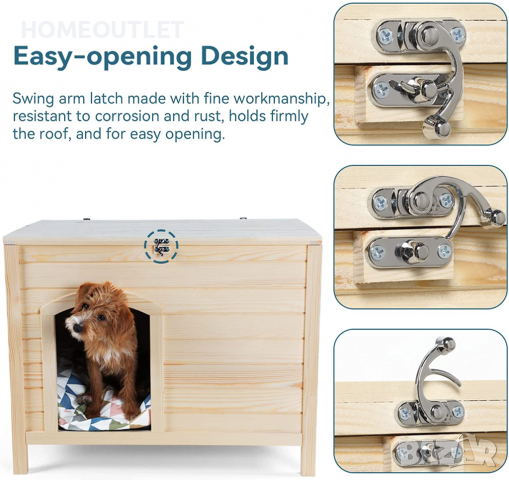 Дървена къща за домашен любимец / къща за куче DHW11342ZC00S-1, снимка 6 - За кучета - 36304187