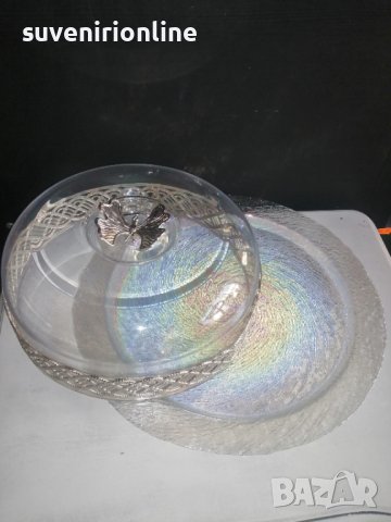 Стъклен поднос за торта/кекс с капак, снимка 3 - Аксесоари за кухня - 40012060
