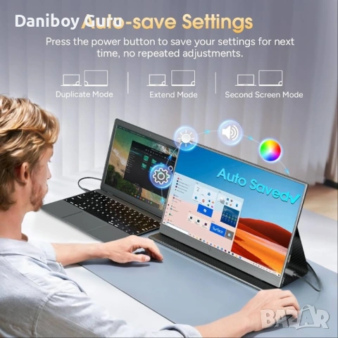 Преносим монитор, 15.6 инча 1080P FHD IPS втори екран за лаптоп с USB-C и Mini HDMI, грижа за очите,, снимка 4 - Монитори - 53401856