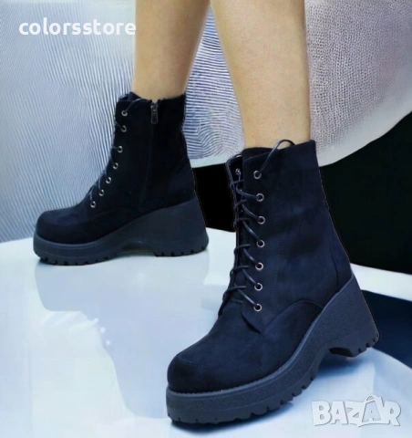 Боти на платформа - черен велур - SZL1, снимка 1 - Дамски боти - 32978649
