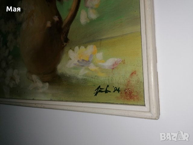 Маслена голяма картина - Цветя - 1994 г., снимка 3 - Картини - 34354992