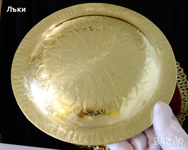 Божествен бронзов поднос,плато,чиния,позлата,орнаменти. , снимка 4 - Антикварни и старинни предмети - 53650666