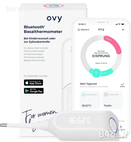 Ovy Basalt Bluetooth термометър със сертифицирано от ЕС приложение Ovy за профилактика без хормони