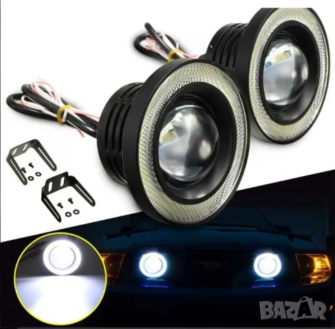 Универсални фарове за мъгла с рингове тип ангелски очи Angel Eyes, снимка 4 - Аксесоари и консумативи - 49660001