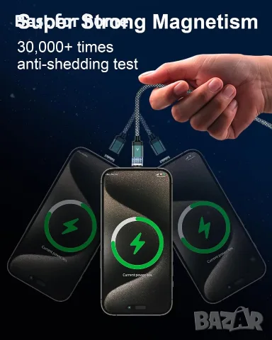 ZBF 100W USB C магнитен кабел за зареждане, 2 в 1 кабел за зарядно за Type-C , снимка 3 - USB кабели - 55876517