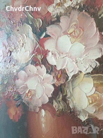Gustavus 50х40см/малка стара картина масло върху платно/натюрморт ваза с цветя/дървена рамка, снимка 3 - Картини - 50823474