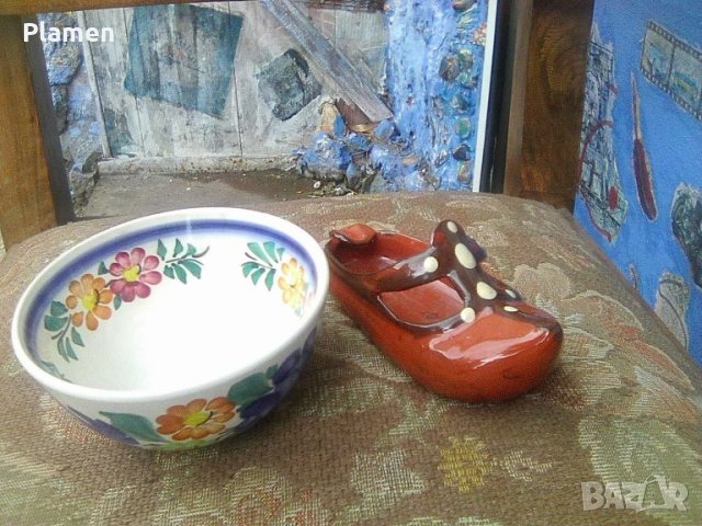 Полска рисувана чинийка и български кален пепелник, снимка 1 - Други ценни предмети - 40896890