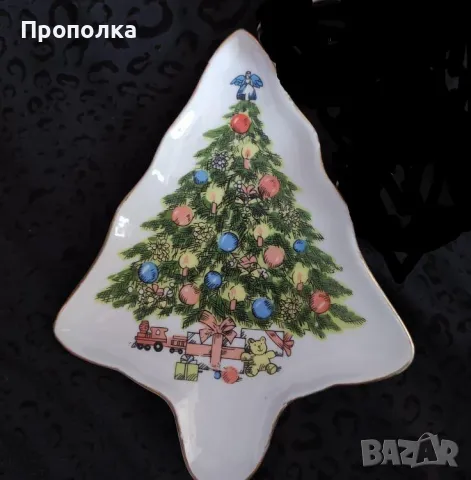 Ретро Коледен комплект, 4 части - кошничка и чинийки с елхички, снимка 15 - Чинии - 48070414