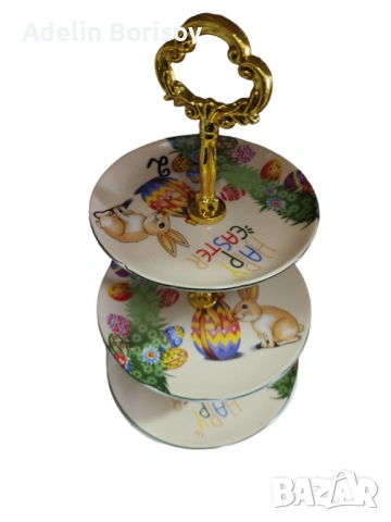 Великденско плато на 3 нива зайче с великденско яйце. Диаметър: 14,18,20см