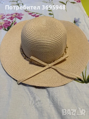 Лятна дамска шапка в бежов цвят с периферия, снимка 4 - Шапки - 50781245