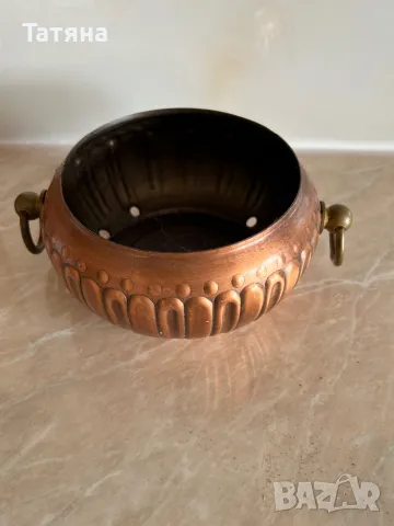 Медни саксии за цветя и свещник от мед  винтидж, снимка 4 - Декорация за дома - 49111162