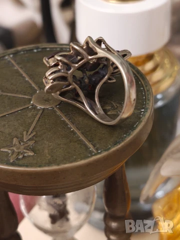 Авторски стар сребърен пръстен гранати и марказити, снимка 5 - Пръстени - 50717794