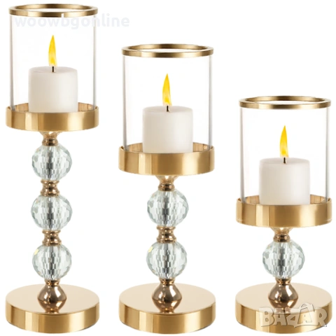 Комплект от 3 стъклени свещника, снимка 7 - Други стоки за дома - 53383618