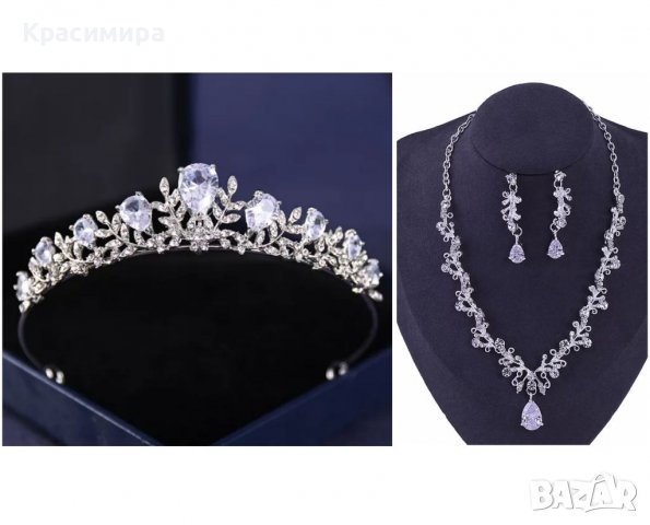 Диадема тиара корона колие обеци комплект , снимка 3 - Аксесоари за коса - 40043916