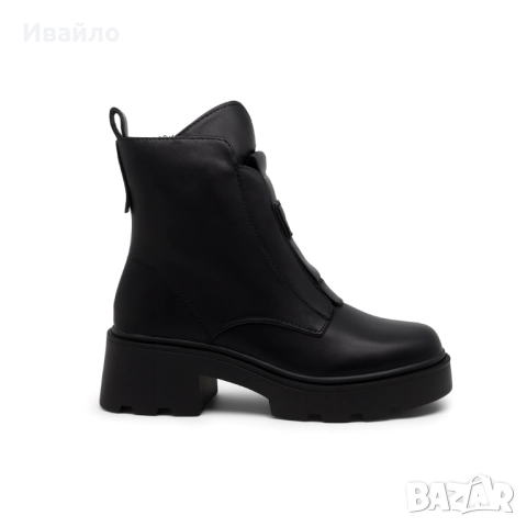 Дамски черни боти от еко кожа с декоративна катарама и масивна подметка, снимка 5 - Дамски боти - 52203271