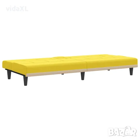 vidaXL Разтегателен диван с поставки за чаши, светложълт, плат, снимка 6 - Дивани и мека мебел - 56147254
