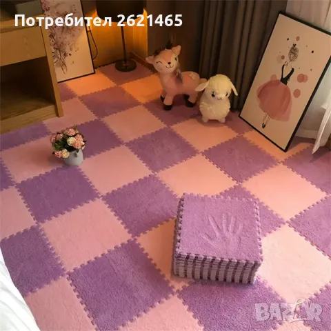 Велурен мек килим - пъзел , комплект от 12 части, за под на детска стая, 30х30 см, снимка 6 - Други - 49169946
