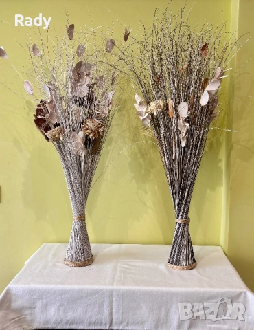 Декорация: сноп, плата, панерки и сухи цветя