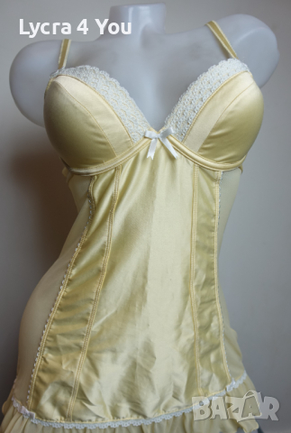 75В луксозна нощничка от жълт сатен и тюл, снимка 3 - Бельо - 36333450