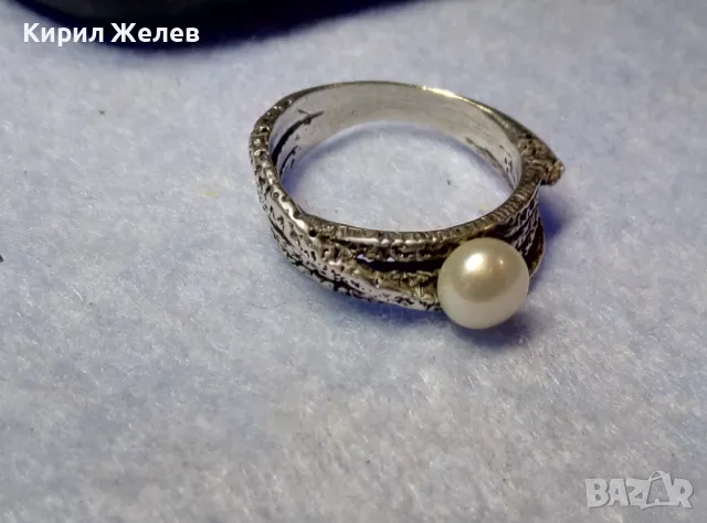 РАЗКОШЕН ПЕРЛЕН СРЕБЪРЕН ПРЪСТЕН РОДИРАНО СРЕБРО 925 с ИНКРУСТИРАНА БЯЛА НАТУРАЛНА ПЕРЛА 50163