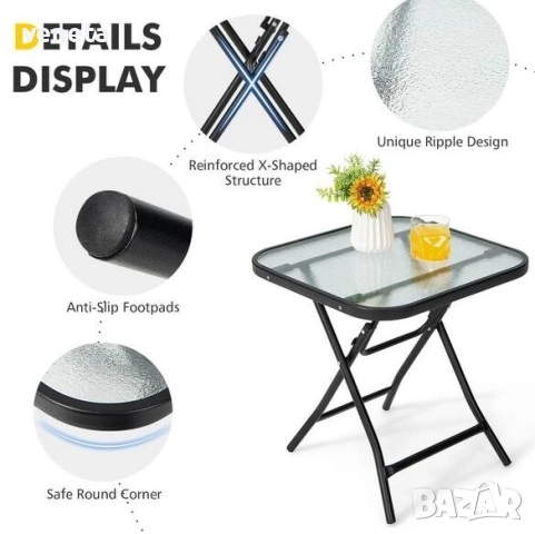 стъклена квадратна бистро маса с неръждаема рамка, снимка 4 - Маси - 53249553