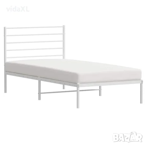 vidaXL Метална рамка за легло с горна табла, бяла, 80x200 см, снимка 5 - Спални и легла - 56147206