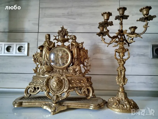 Бронзов Каминен Часовник със Свещник-70 Години Със Кварцов Механизъм Работи Перфектно , снимка 2 - Антикварни и старинни предмети - 48730927