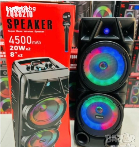 % Нова ZQS 8210 2х8 120W 6500mah 2 микрофона ПРЕНОСИМА КАРАОКЕ КОЛОНА От вносител 12 месеца гаранци, снимка 5 - Тонколони - 53165296