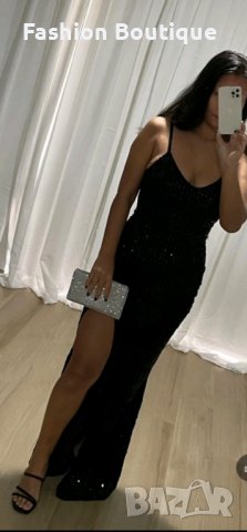 Елегантна черна рокля дълга с пайети, снимка 7 - Рокли - 39121941