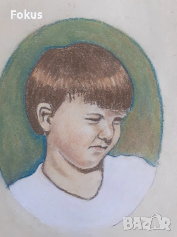 Стара майсторска рисунка с пастели - картина портрет момче, снимка 3 - Антикварни и старинни предмети - 53285801