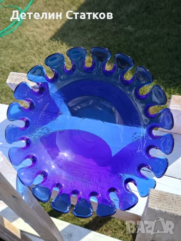 Ретро Фруктиера, кобалтово стъкло, снимка 4 - Други - 52059156