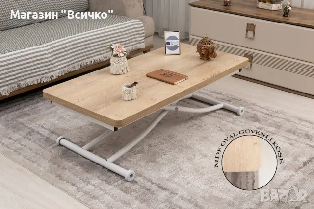 Комбинирана маса — бял дъб + извити бели крака, снимка 2 - Маси - 49165649