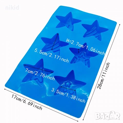 6 Големи звезди Звезда силиконов молд форма калъп фондан шоколад гипс свещ сапун кексчета мъфини, снимка 5 - Форми - 39224047