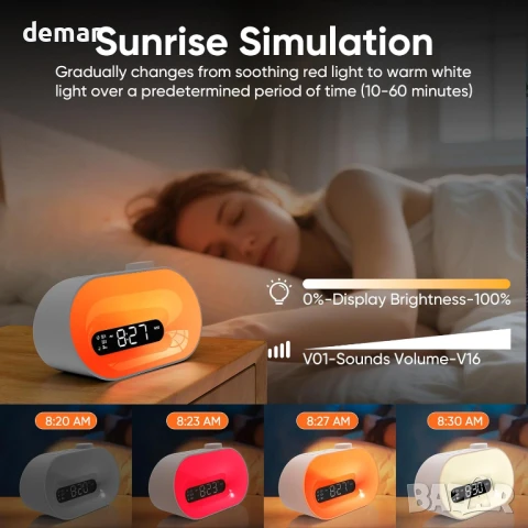 Машина за бял шум с 30 успокояващи звука за сън - димируема нощна лампа с 2 аларми и таймер, снимка 2 - Друга електроника - 50708959