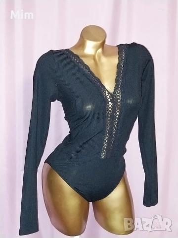 Н&М М Черно еластично боди с дантела , снимка 3 - Корсети, бюстиета, топове - 52787265