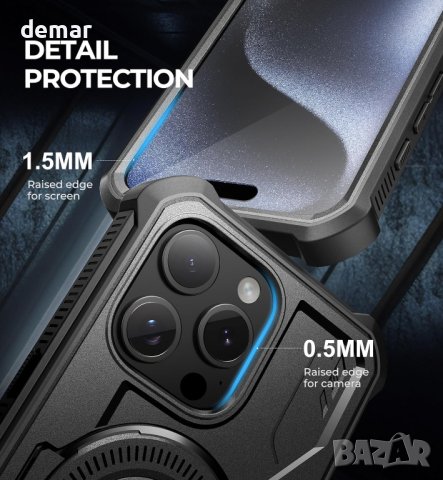 Калъф Dexnor за iPhone 15 Pro Max Съвместим с MagSafe, вграден протектор за екрана и стойка, черен, снимка 3 - Калъфи, кейсове - 44264568