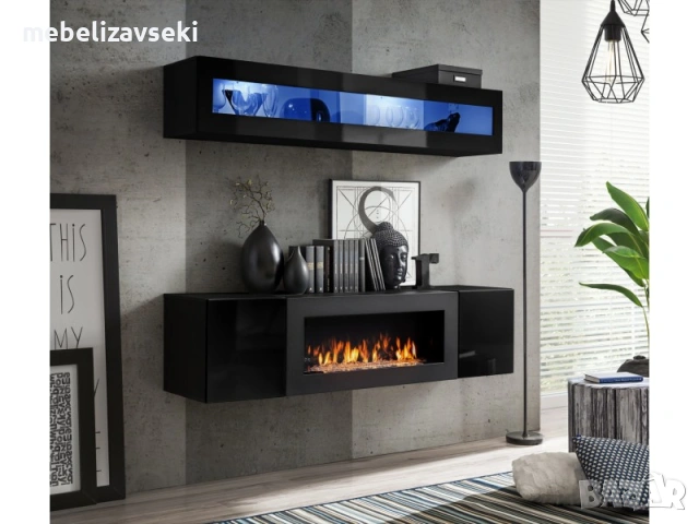 Нова! Модулна секция с камина FLY N2 (черен гланц/черно)