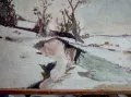 ЗИМА Стара Авторска Българска МАСЛЕНА КАРТИНА Зимен Пейзаж 80/50см ПОДПИСАНА, снимка 5