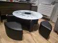 Холна маса със стъклен плот и 4 табуретки – черно/бяло, снимка 2