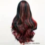 Вълнообразна перука с кичури микс от цветове русо червено черно на път, снимка 4