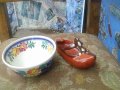 Полска рисувана чинийка и български кален пепелник, снимка 1