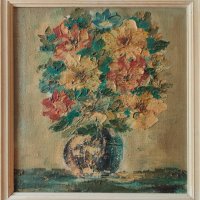 Стара картина, Ваза с цветя, Д.Пачов, снимка 1 - Картини - 32143740