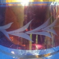 Кана за вода или безалкохолно, калиево стъкло, ръчна гравюра, снимка 11 - Други - 34459493