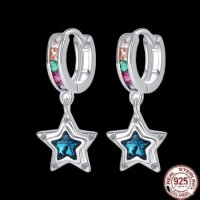 Дизайнерски модел сребърни висящи обеци Пандора халки със звезди,колекция"Stars"coloured/нови, снимка 1 - Колиета, медальони, синджири - 41565172