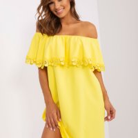 XL НОВА Жълта испанска рокля с жабо, снимка 1 - Рокли - 41902629